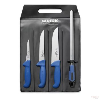   Minőségi hentes késkészlet - 3 kés + 1db késélező fenőacél